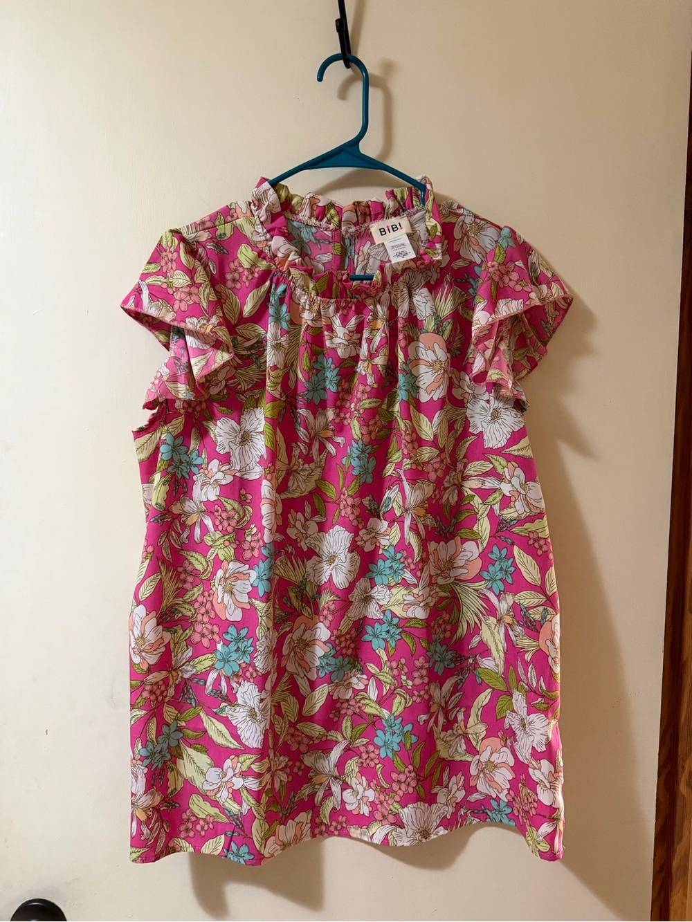 BiBi Pink Floral Ruffle Sleeve Blouse